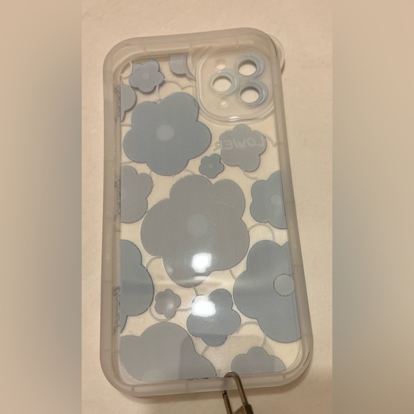iPhone 11 ProMax Clear Blue Flower Prints W/ Matching Wrislet Chain - Picture 4 of 6